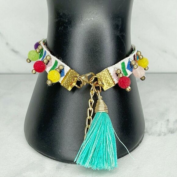Beaded Woven Pom Pom Tassel Bracelet - Picture 5 of 5